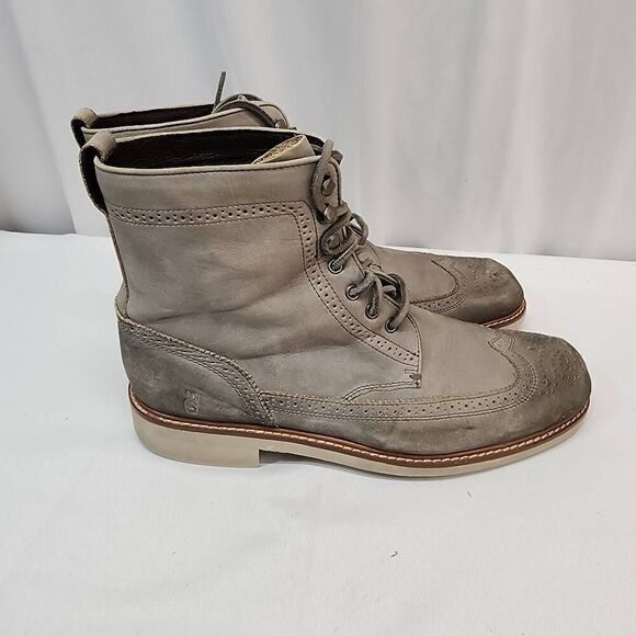 JOHN VARVATOS Size 10M Distressed Oiled  Nubuk Gray Leather Strummer Wingtip Lac - Picture 3 of 11